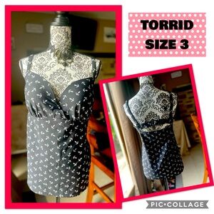 Torrid (black) with white Anchor Print Women's bathing swim tankini Top